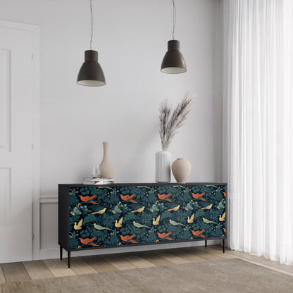 Credenza a 3 ante FOWL ORNAMENT in finitura nera