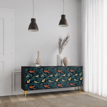 Credenza a 3 ante FOWL ORNAMENT in finitura nera