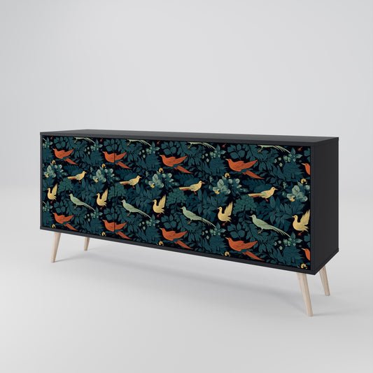 Credenza a 3 ante FOWL ORNAMENT in finitura nera