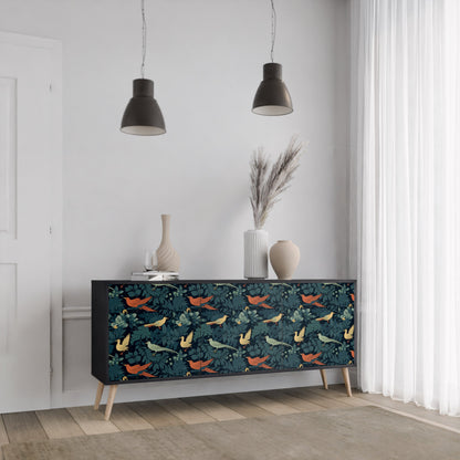 Credenza a 3 ante FOWL ORNAMENT in finitura nera