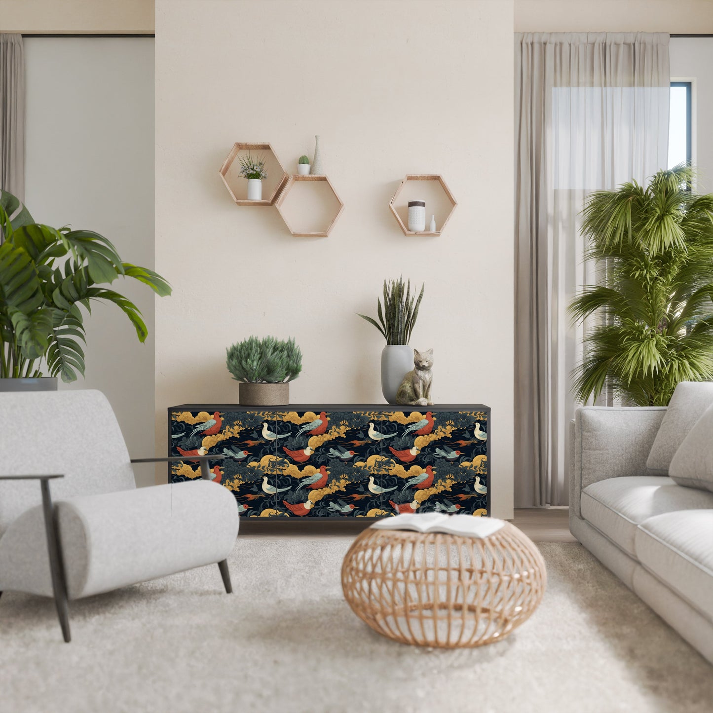 Credenza a 3 ante FOWLY DAZE in finitura nera