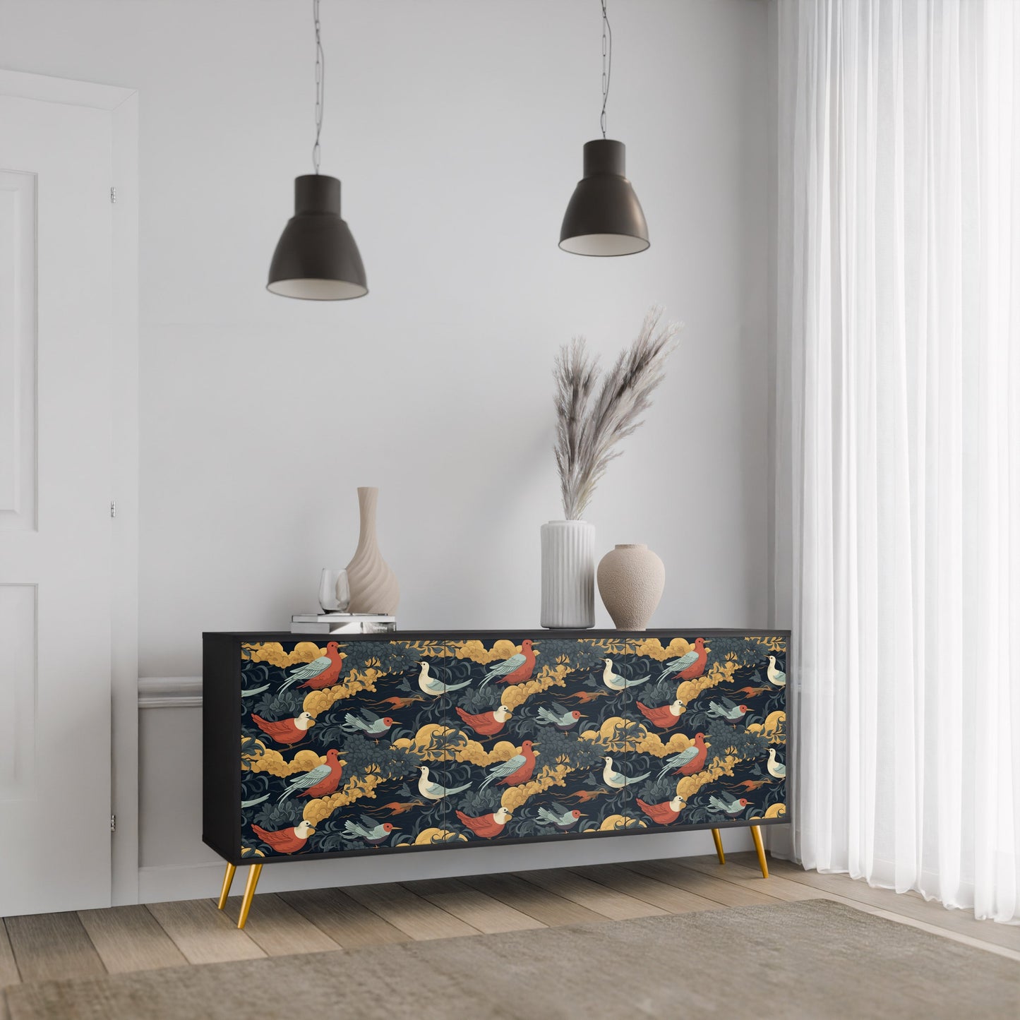 Credenza a 3 ante FOWLY DAZE in finitura nera