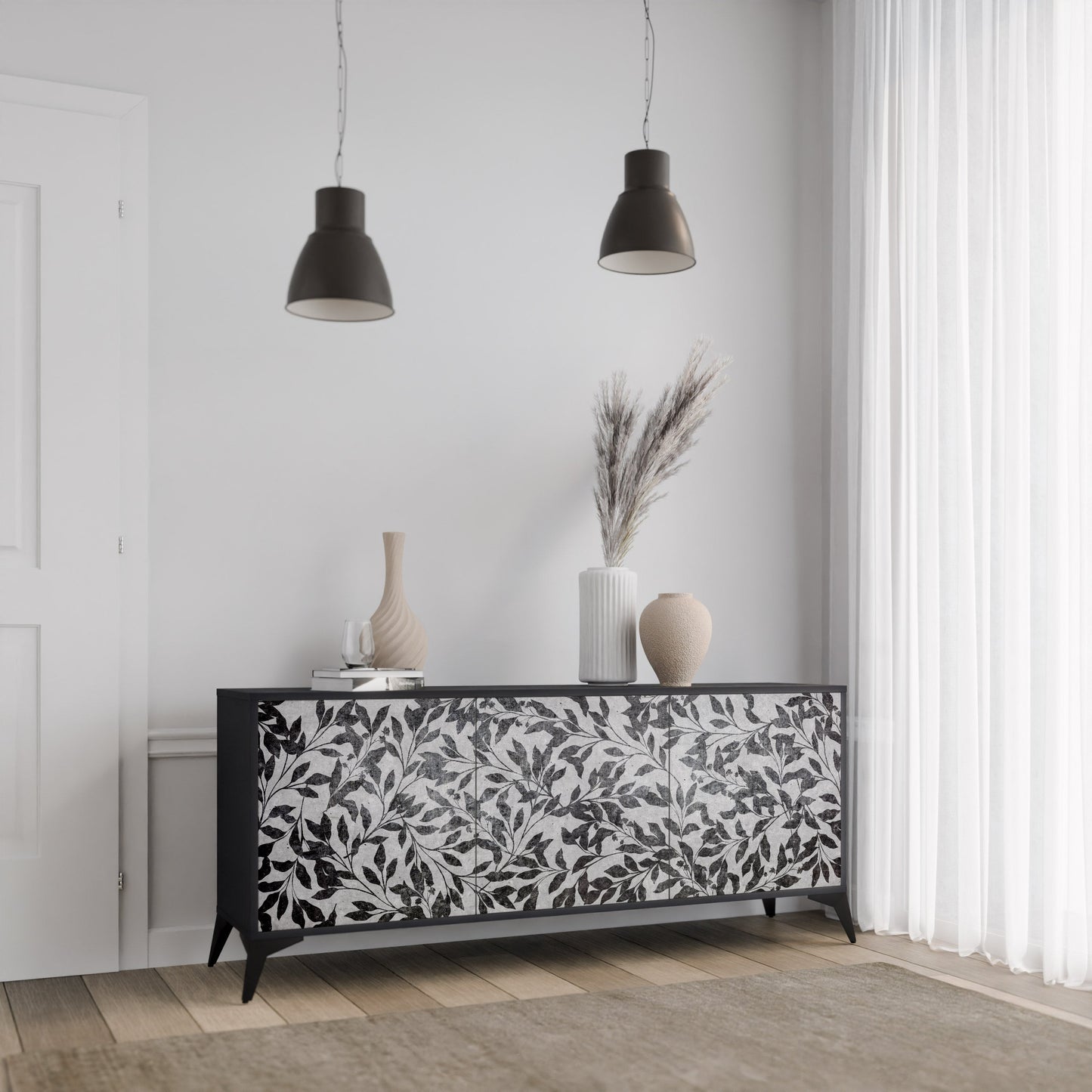 Credenza CHARCOAL SPROUT a 3 ante con finitura nera
