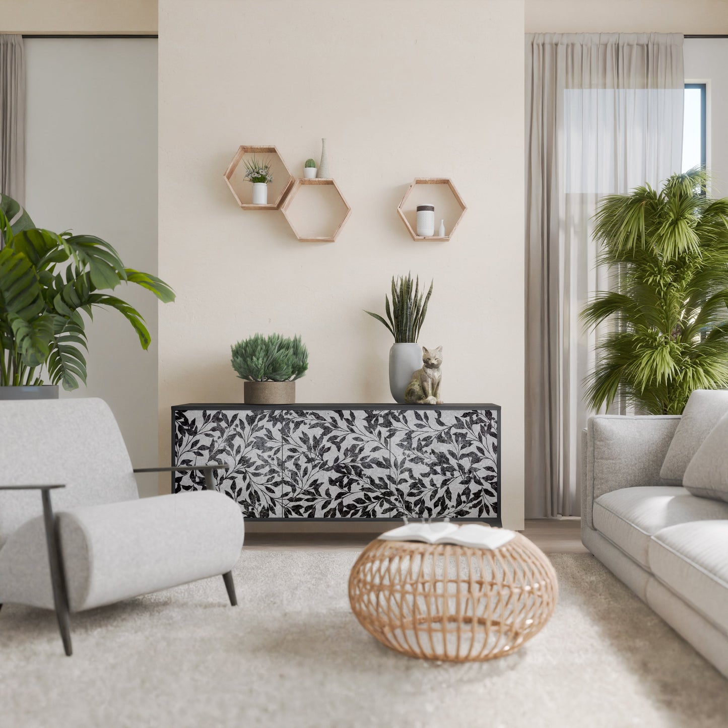 Credenza CHARCOAL SPROUT a 3 ante con finitura nera