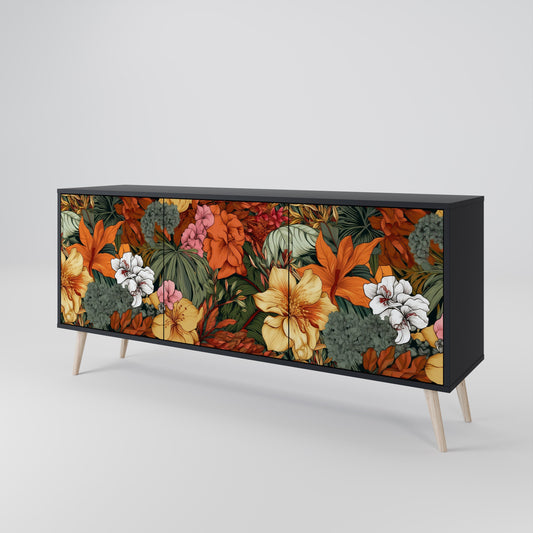 Credenza RADIANT FLORA a 3 ante in finitura nera