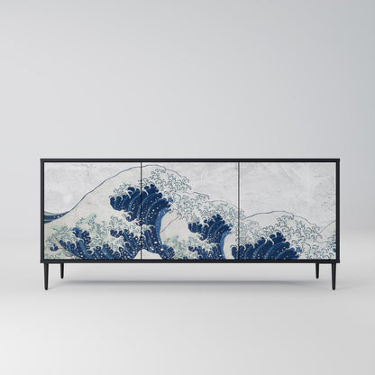 Credenza a 3 ante THE GREAT WAVE AT KANAGAWA in finitura nera
