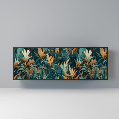 FLORAL SERENITY Madia a 3 Ante in Finitura Nera