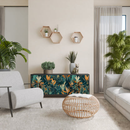 Credenza a 3 ante FLORAL SERENITY in finitura nera