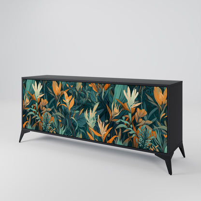 Credenza a 3 ante FLORAL SERENITY in finitura nera