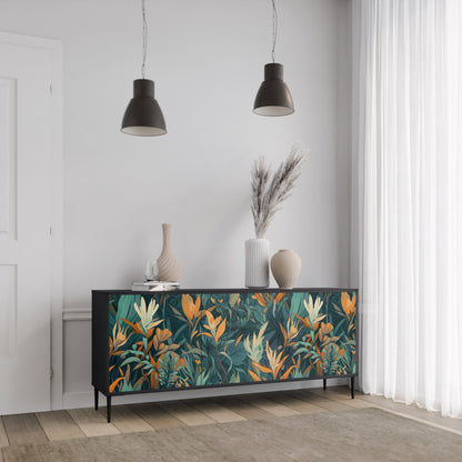 Credenza a 3 ante FLORAL SERENITY in finitura nera