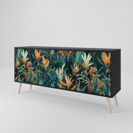 Credenza a 3 ante FLORAL SERENITY in finitura nera