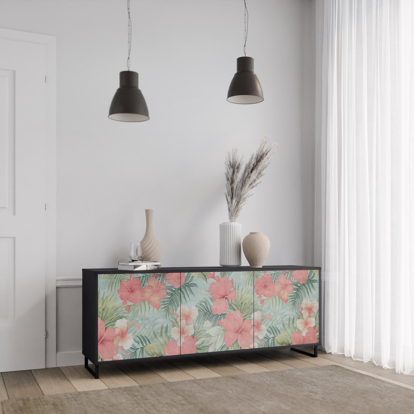 Credenza a 3 ante HAWAIIAN SPIRIT in finitura nera