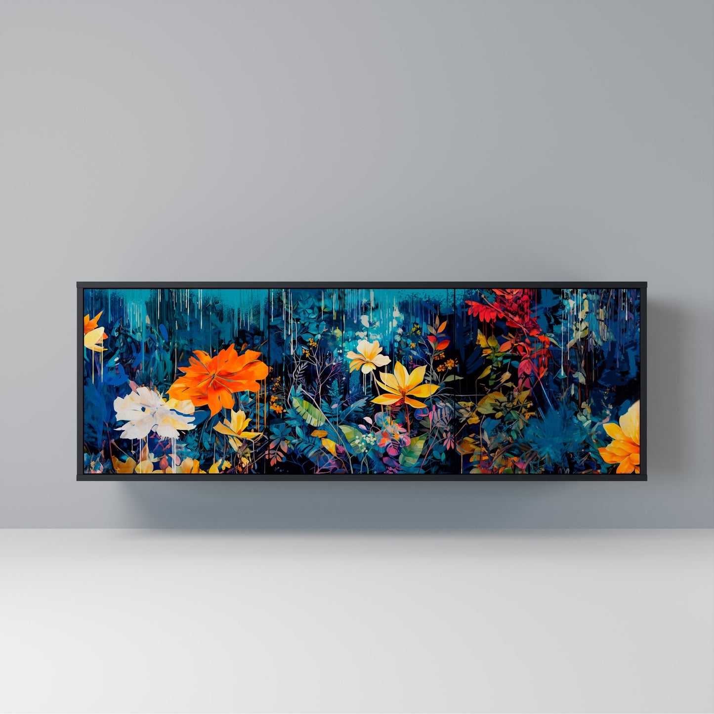 MIDNIGHT BLOSSOM Madia a 3 Ante in Finitura Nera