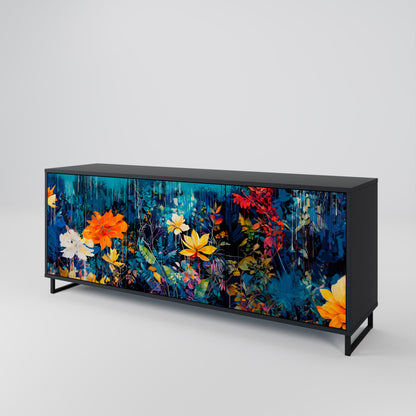 Credenza a 3 ante MIDNIGHT BLOSSOM in finitura nera