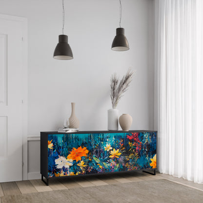 Credenza a 3 ante MIDNIGHT BLOSSOM in finitura nera