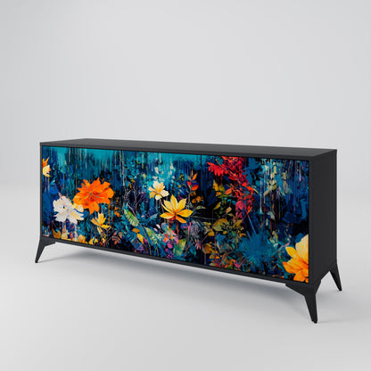 Credenza a 3 ante MIDNIGHT BLOSSOM in finitura nera