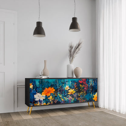 Credenza a 3 ante MIDNIGHT BLOSSOM in finitura nera