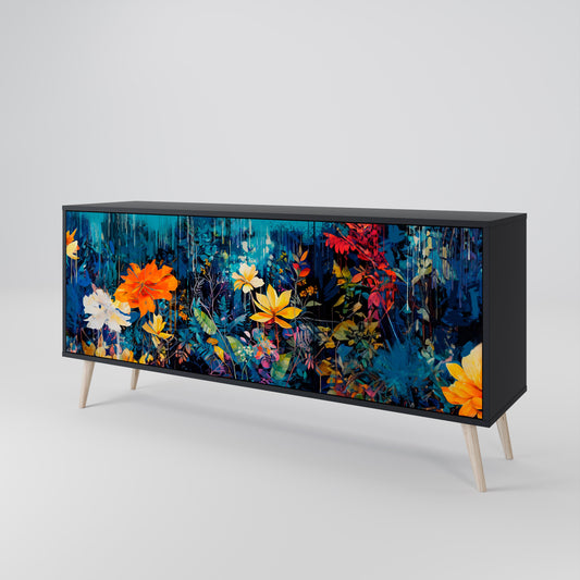 Credenza a 3 ante MIDNIGHT BLOSSOM in finitura nera