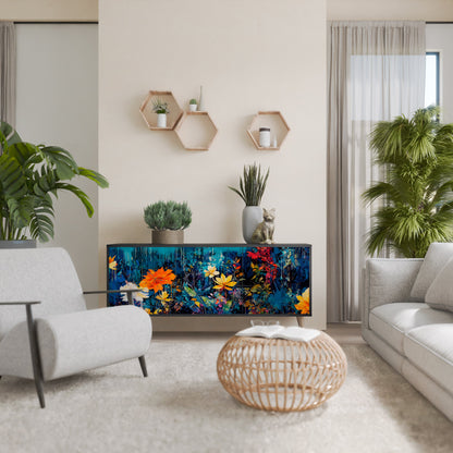 Credenza a 3 ante MIDNIGHT BLOSSOM in finitura nera
