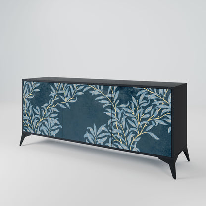 BLUE LEAVES 3-Door Sideboard in Black Finish
