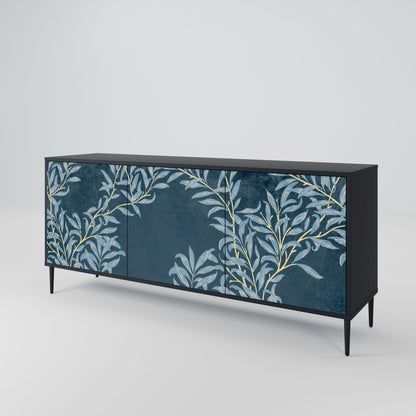 BLUE LEAVES 3-Door Sideboard in Black Finish