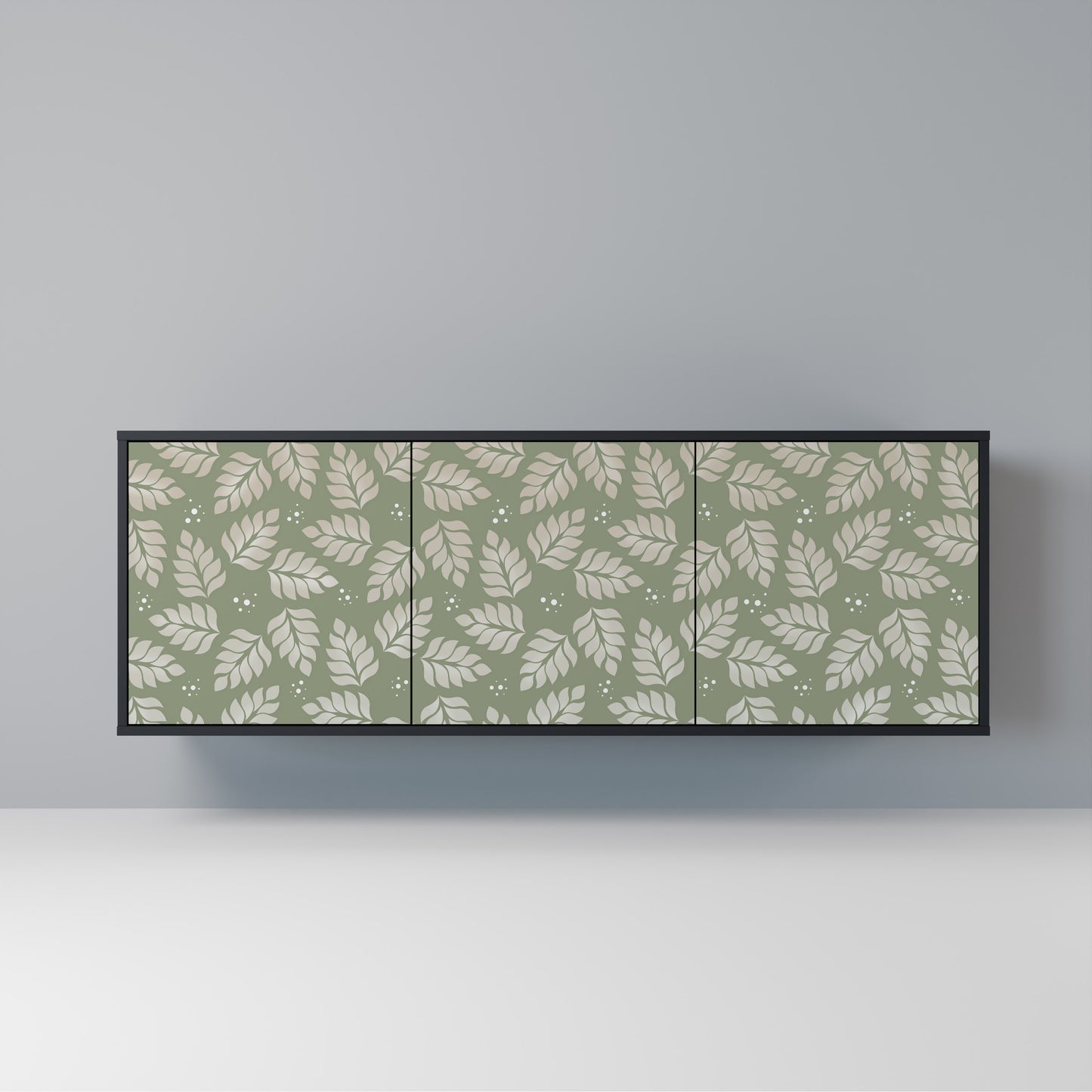 LEAVES ON GREEN Madia a 3 Ante in Finitura Nera