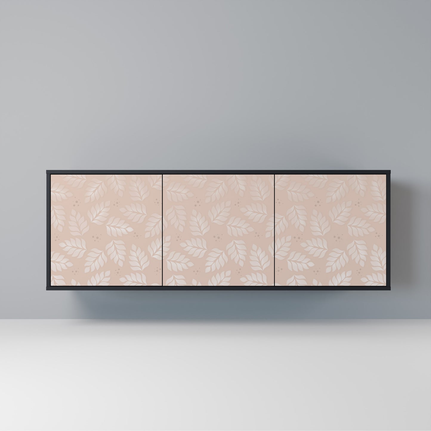 LEAVES ON BEIGE Madia a 3 Ante in Finitura Nera