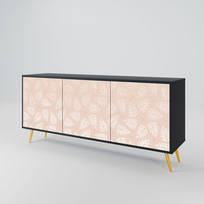 LEAVES ON BEIGE 3-Door Sideboard in Black Finish