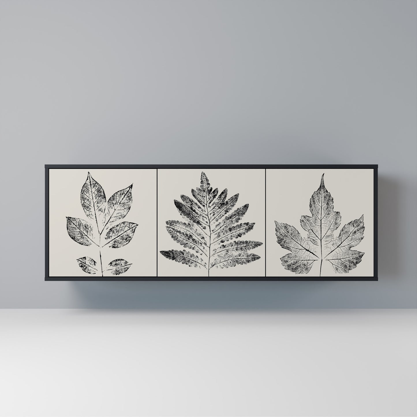 LEAFY STAMPS Madia a 3 Ante in Finitura Nera
