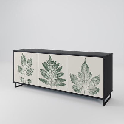 Credenza a 3 ante GREEN LEAFY STAMPS con finitura nera