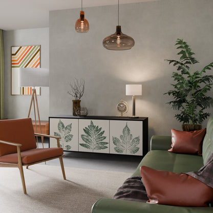 Credenza a 3 ante GREEN LEAFY STAMPS con finitura nera