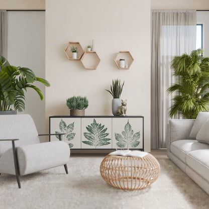 Credenza a 3 ante GREEN LEAFY STAMPS con finitura nera