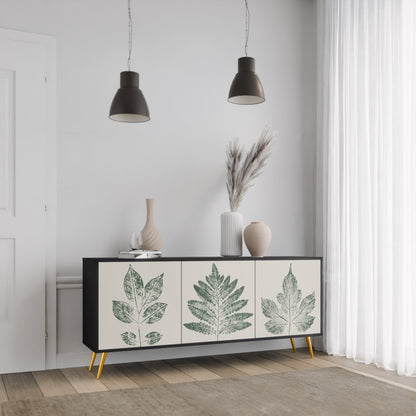 Credenza a 3 ante GREEN LEAFY STAMPS con finitura nera