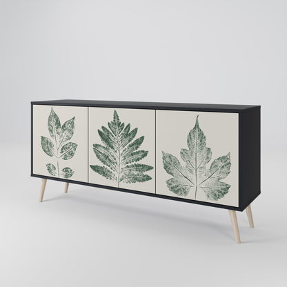 Credenza a 3 ante GREEN LEAFY STAMPS con finitura nera