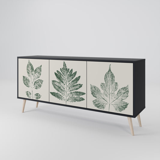 Credenza a 3 ante GREEN LEAFY STAMPS con finitura nera