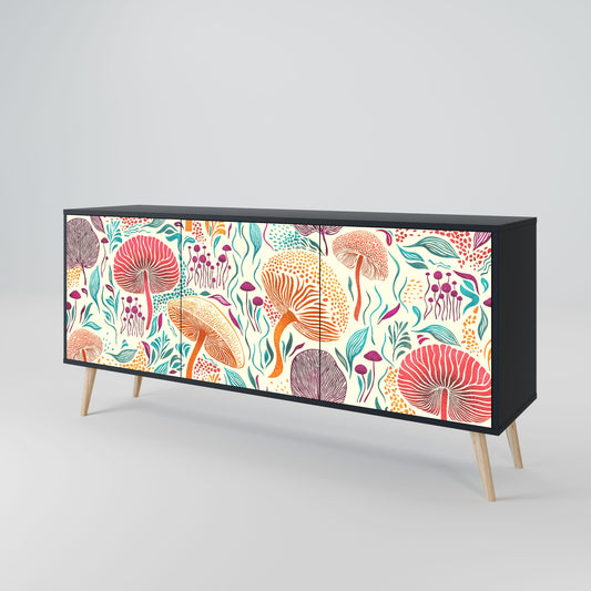 Credenza FUNGUS FANTASY a 3 ante in finitura nera