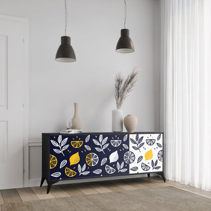 CITRUS BLACK AND WHITE 3-Door Sideboard in Black Finish