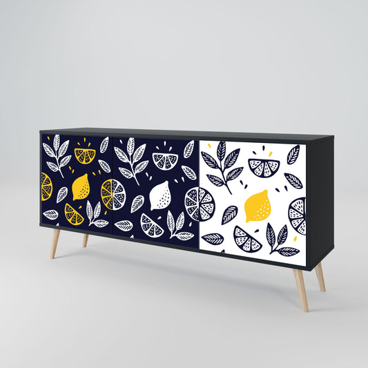 Credenza a 3 ante CITRUS BLACK AND WHITE in finitura nera