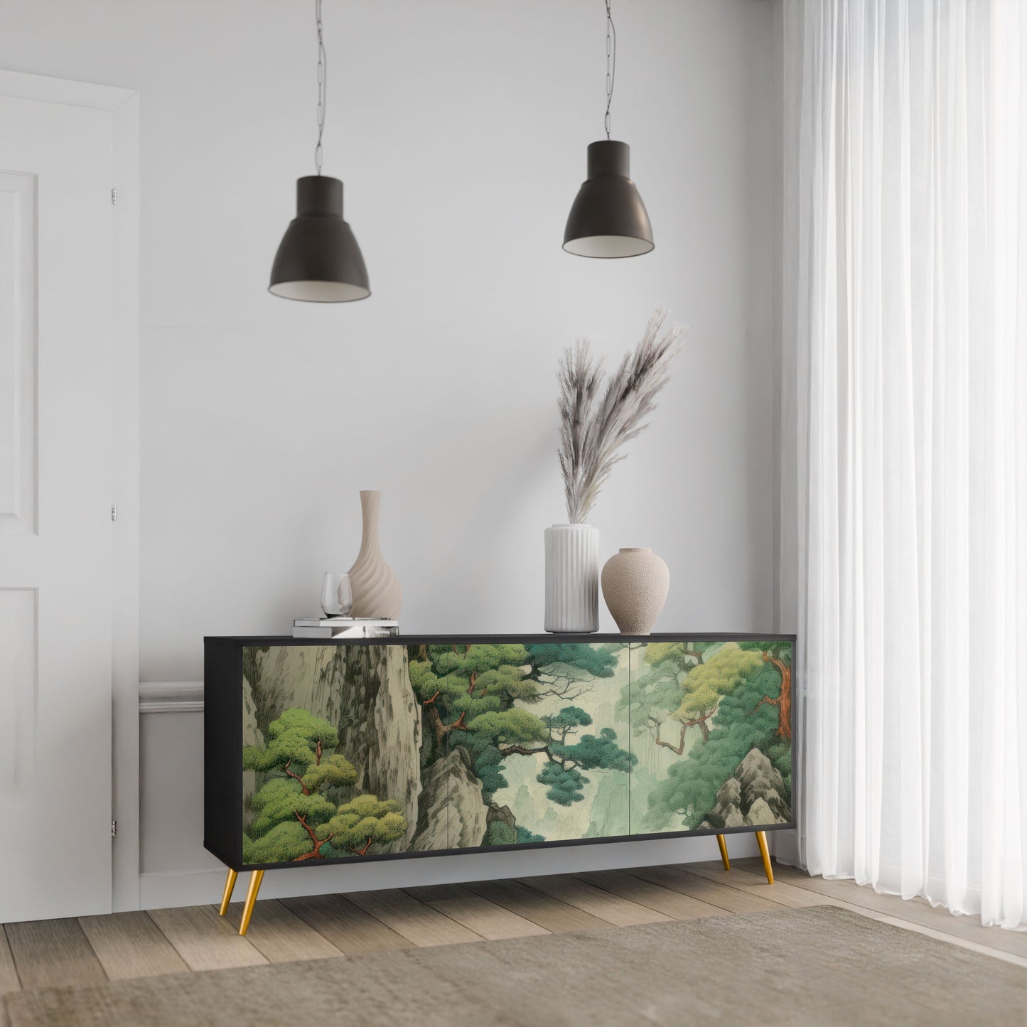 Credenza a 3 ante VERDURE ABYSS in finitura nera