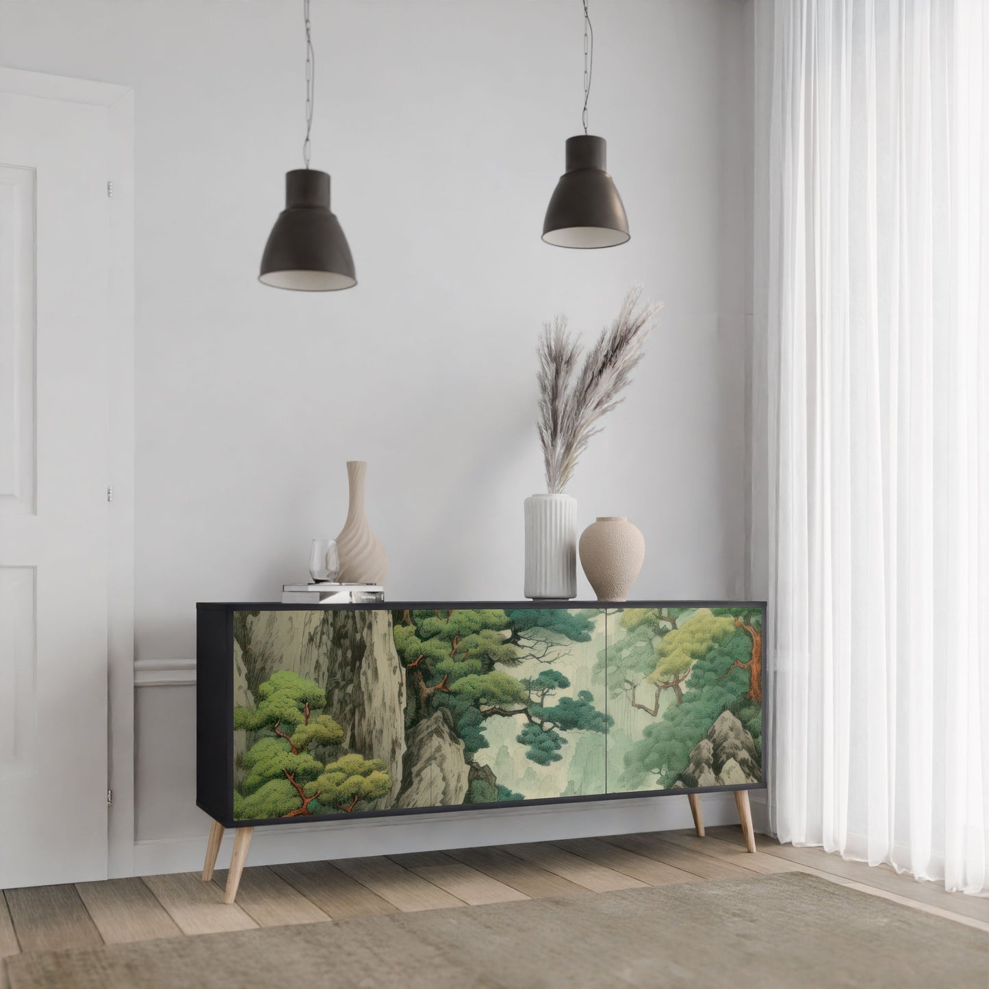 Credenza a 3 ante VERDURE ABYSS in finitura nera