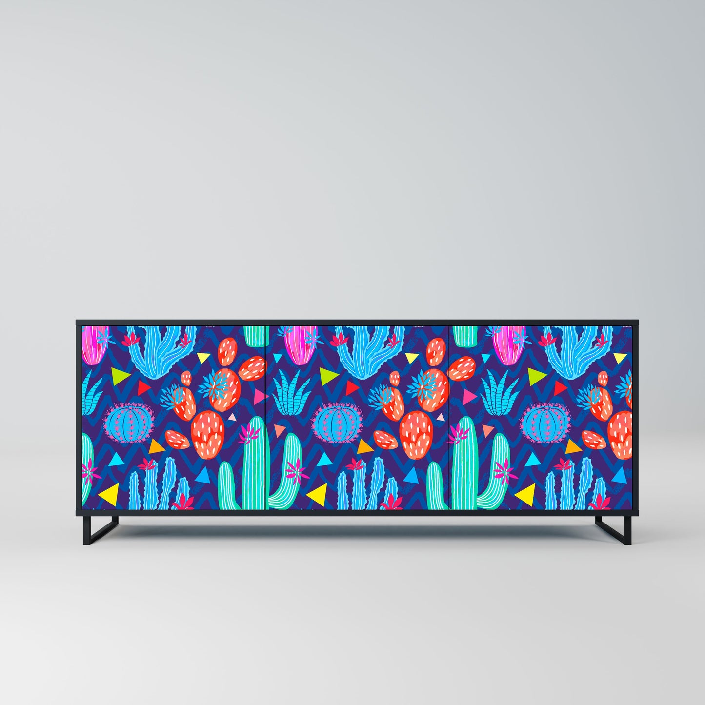 Credenza a 3 ante CACTUS VIBES in finitura nera