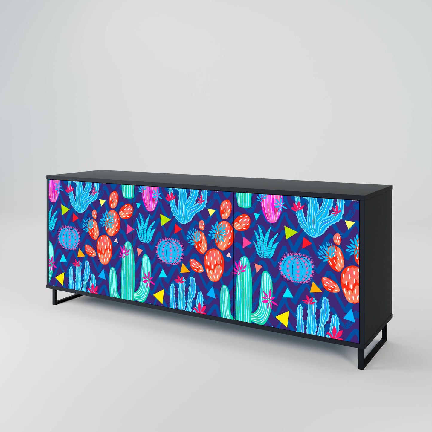 Credenza a 3 ante CACTUS VIBES in finitura nera