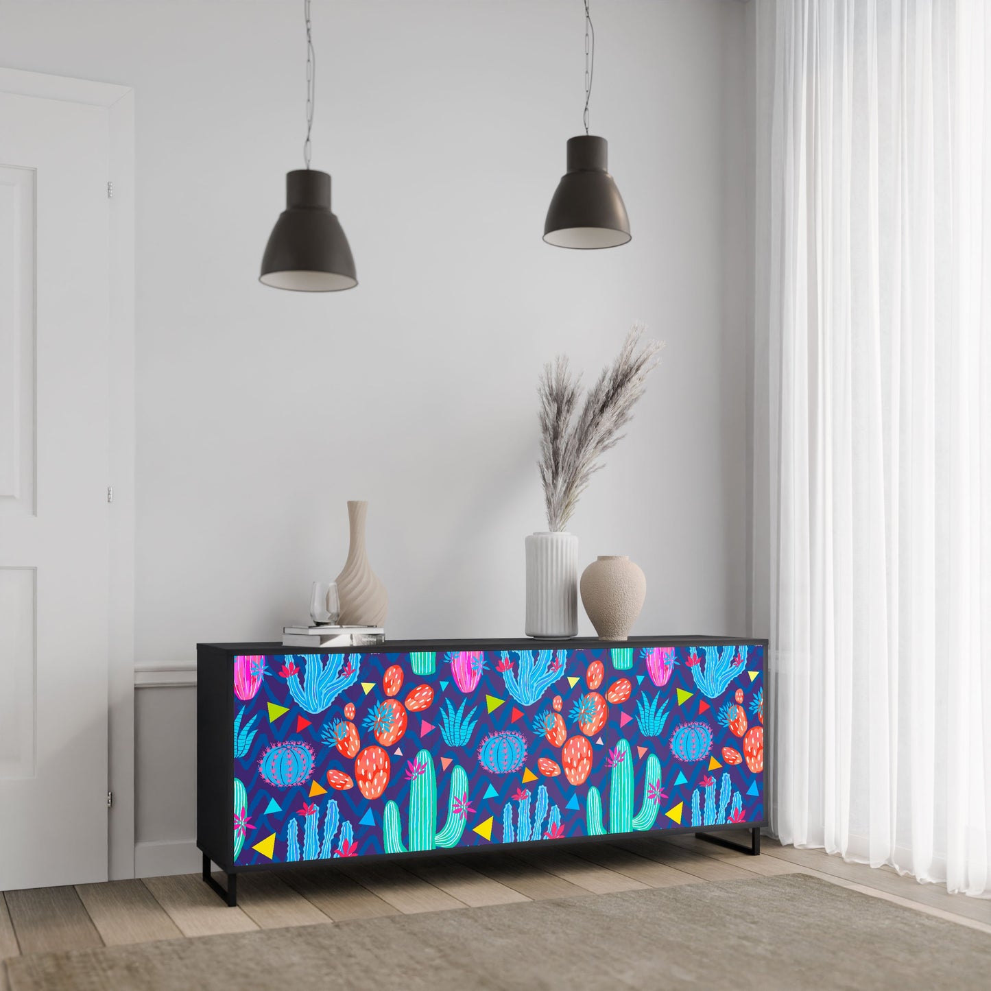 Credenza a 3 ante CACTUS VIBES in finitura nera