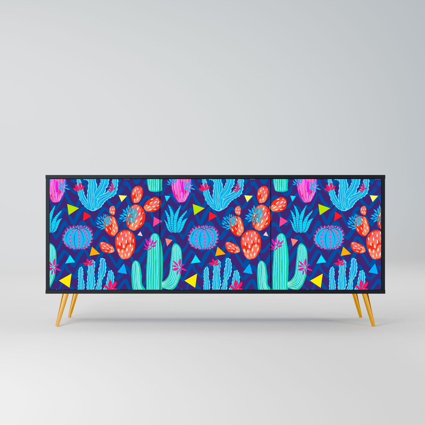 Credenza a 3 ante CACTUS VIBES in finitura nera