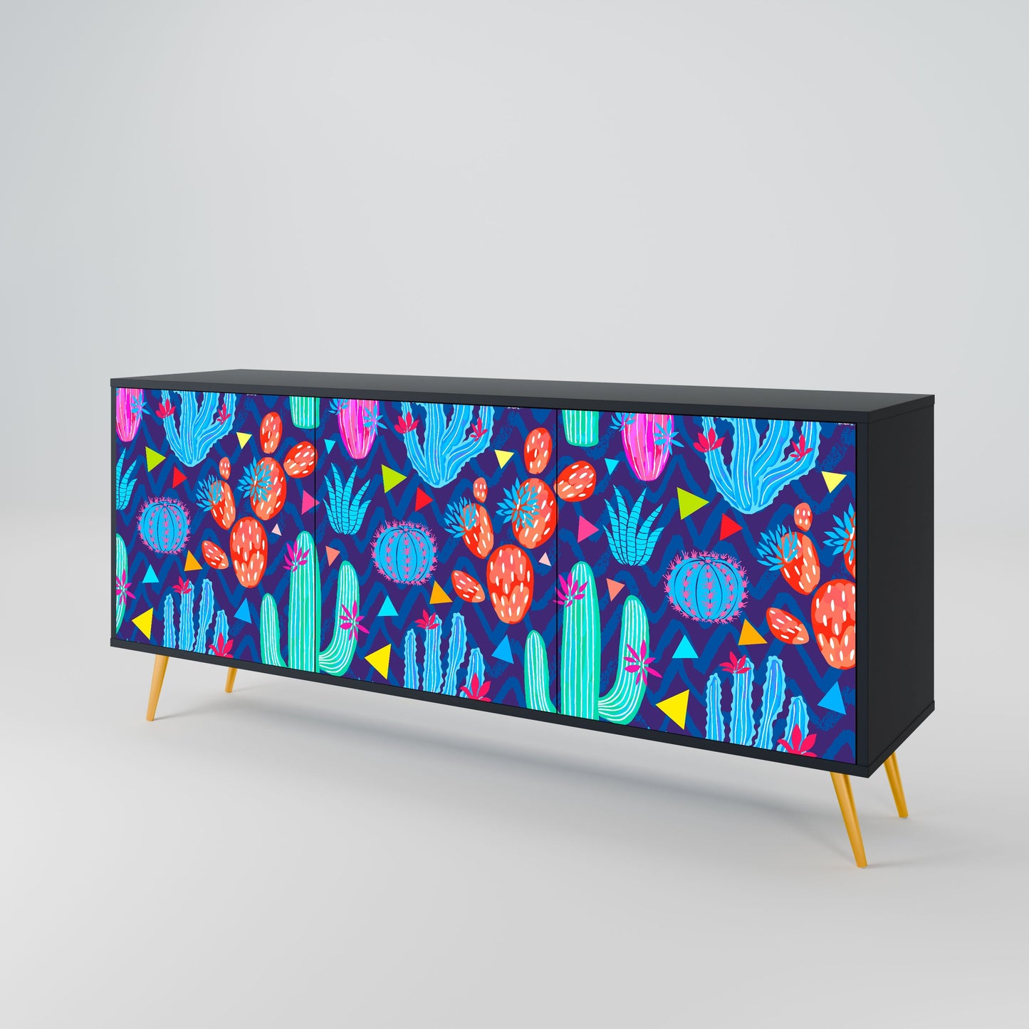 Credenza a 3 ante CACTUS VIBES in finitura nera