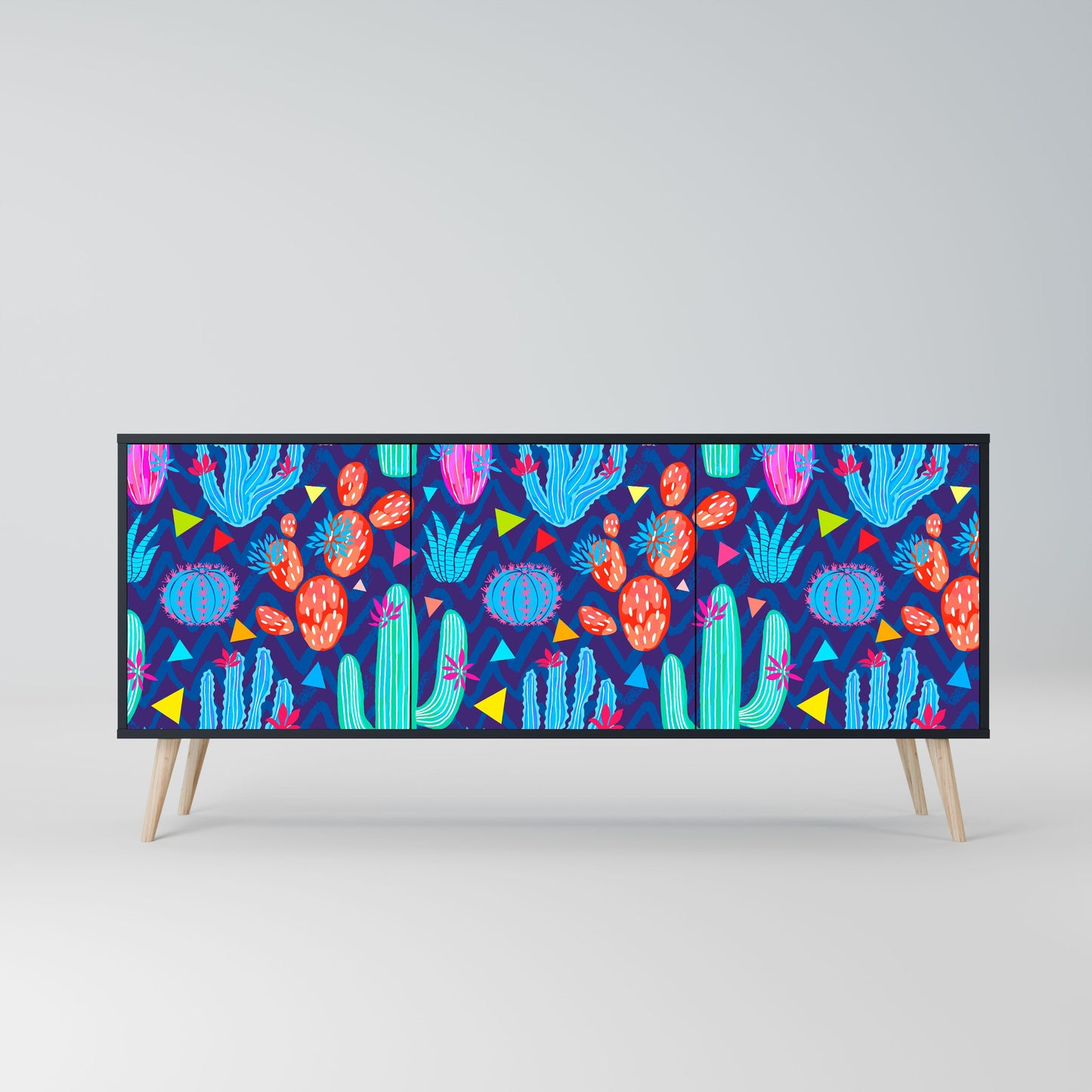 Credenza a 3 ante CACTUS VIBES in finitura nera