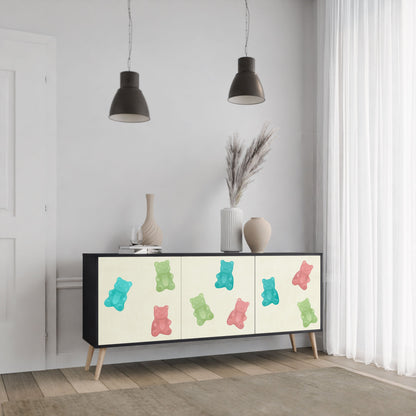 Credenza GUMMY BEARS a 3 ante in finitura nera