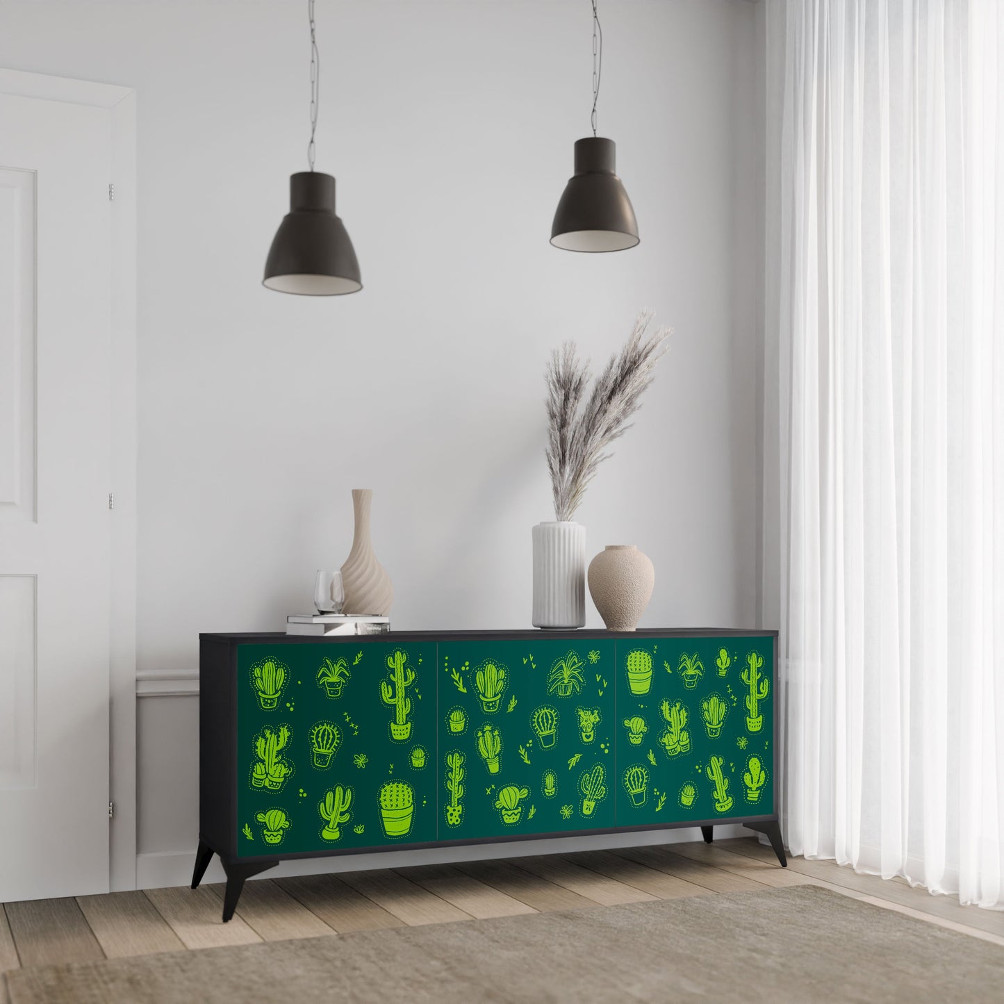 Credenza DESERT GREEN a 3 ante in finitura nera