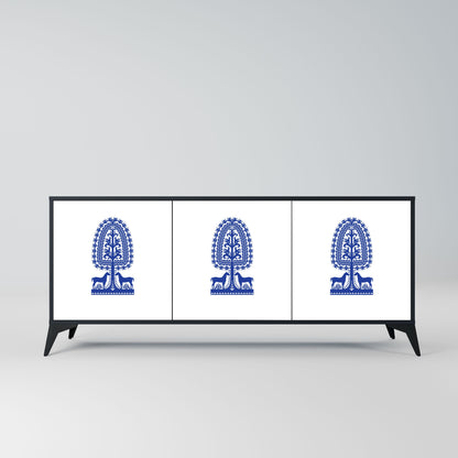 Credenza a 3 ante in stile FOLK ART POLACCO con finitura nera