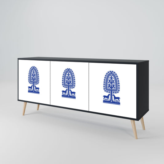 Credenza a 3 ante in stile FOLK ART POLACCO con finitura nera